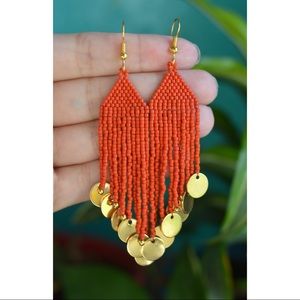 MIYUKI hand beaded earrings Burnt orange with gold